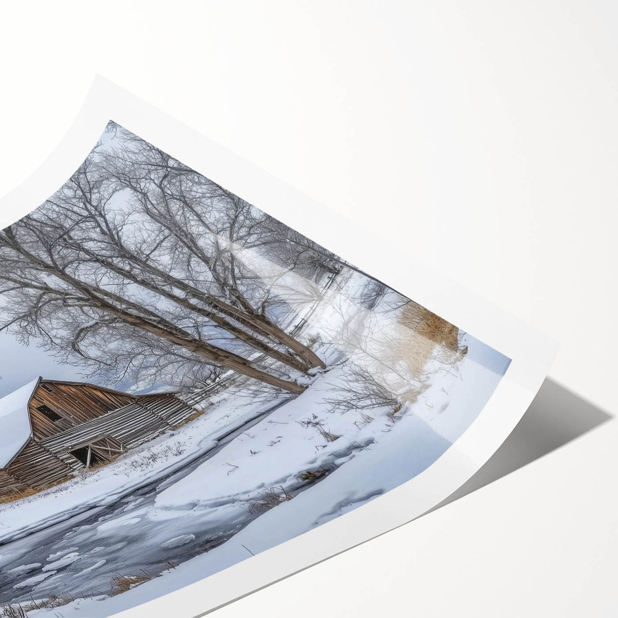 Rolling landscape barn art print showcasing vibrant colors and rustic details, elegantly packaged in a protective cardboard tube for safe shipping. Perfect for home decor enthusiasts seeking a charming countryside aesthetic.