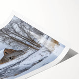 Rolling landscape barn art print showcasing vibrant colors and rustic details, elegantly packaged in a protective cardboard tube for safe shipping. Perfect for home decor enthusiasts seeking a charming countryside aesthetic.