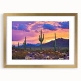 Elegant gold-framed landscape artwork depicting a serene desert scene with a mat, perfect for home decor. Ideal for enhancing modern interiors and adding a touch of sophistication.