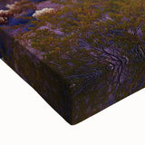 Close-up of a stretched canvas depicting a vibrant desert landscape, showcasing warm earthy tones, intricate textures, and a serene atmosphere, perfect for home decor.