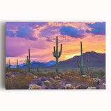 Desert landscape stretched canvas artwork showcasing vibrant orange and red hues, capturing the serene beauty of arid terrain with intricate details and textures, ideal for modern home decor.
