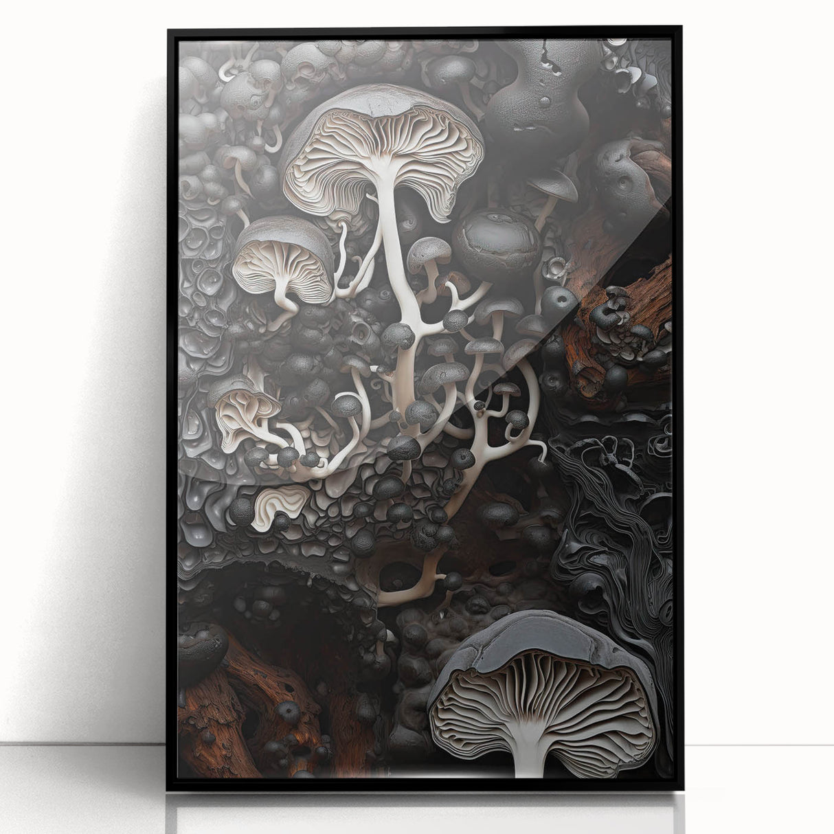 Large abstract wall art in black and white tones, framed in acrylic, ideal for modern living room decor.