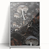 Acrylic print of art deco poster featuring close-up natural elements in muted greens and whites.