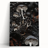 Black and white close-up photo of natural elements on a stretched canvas, ideal for kitchen wall art or bedroom ambiance.
