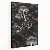 Close-up of natural elements in muted green and brown on a large stretched canvas, suitable for kitchen wall art.