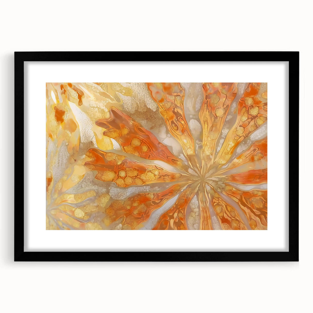 Extra large abstract art print featuring textured swirls in muted earth tones, framed in black, ideal for living room decor.