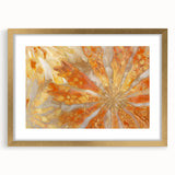 Abstract art print featuring close-up nature elements in gold frame, with muted earth tones, ideal for dining room decor.