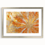 Large abstract wall art featuring close-up nature elements in muted green and brown tones, silver-framed with mat.