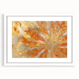 Large abstract wall art featuring close-up nature elements in muted green and brown tones, framed with a white mat.