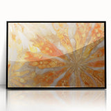 Large abstract wall art featuring a close-up of nature elements in muted green and brown tones, framed in black acrylic.