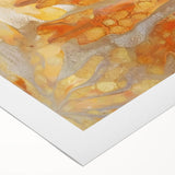 Mid-century modernist art featuring a close-up of nature elements in muted earth tones on rolled canvas.