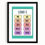Children’s Learning Art Print – Long E Phonics Poster for Kids