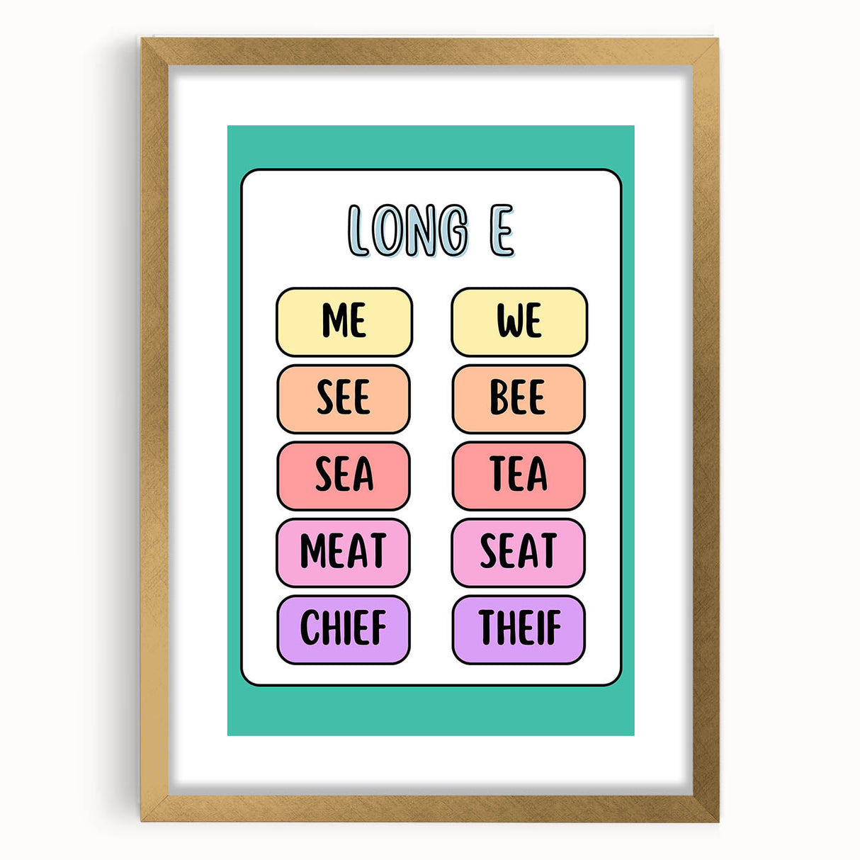 Children’s Learning Art Print – Long E Phonics Poster for Kids