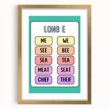 Children’s Learning Art Print – Long E Phonics Poster for Kids