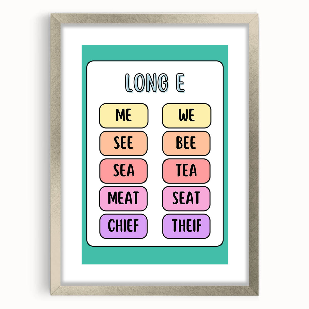 Children’s Learning Art Print – Long E Phonics Poster for Kids