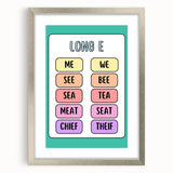 Children’s Learning Art Print – Long E Phonics Poster for Kids