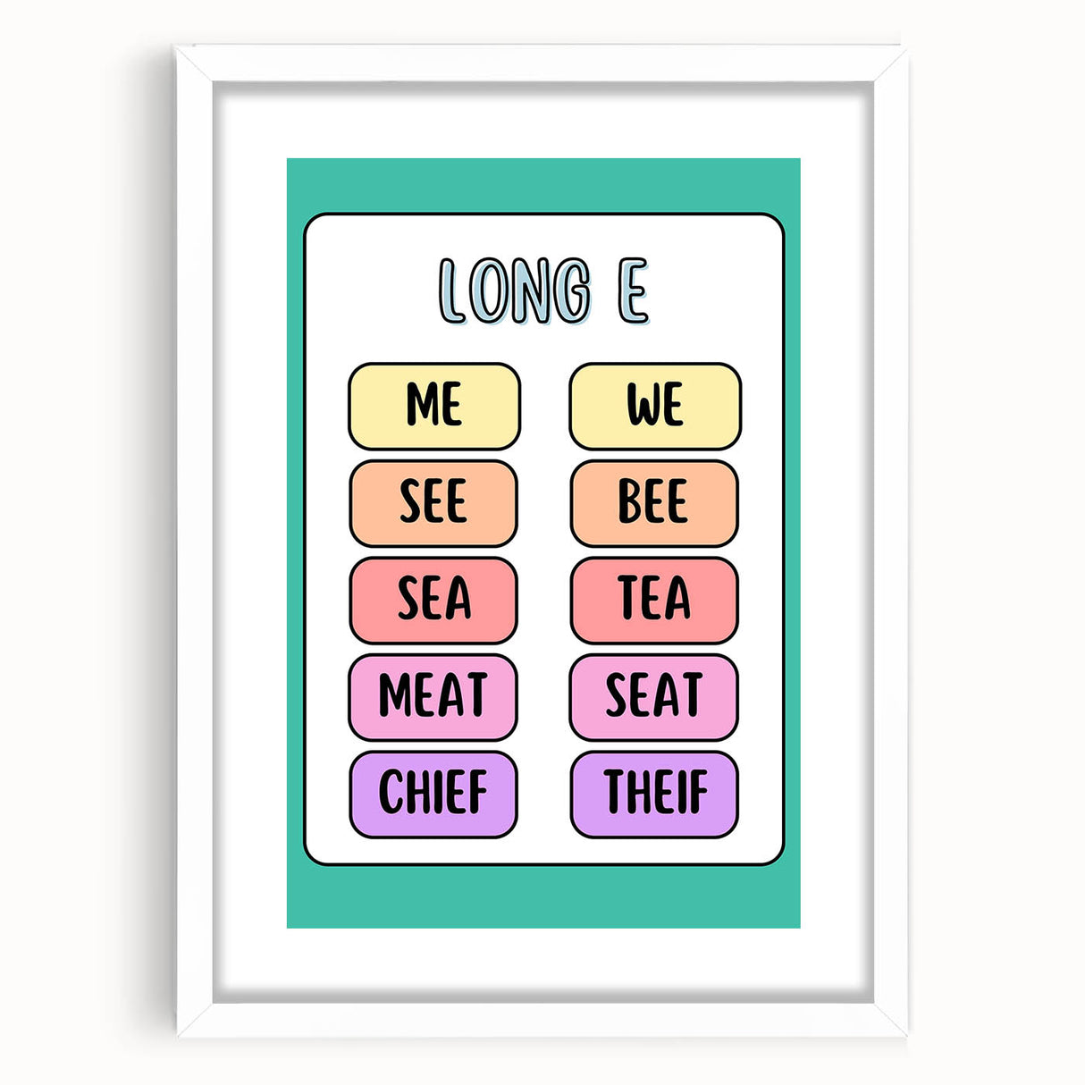 Children’s Learning Art Print – Long E Phonics Poster for Kids