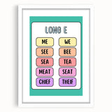 Children’s Learning Art Print – Long E Phonics Poster for Kids
