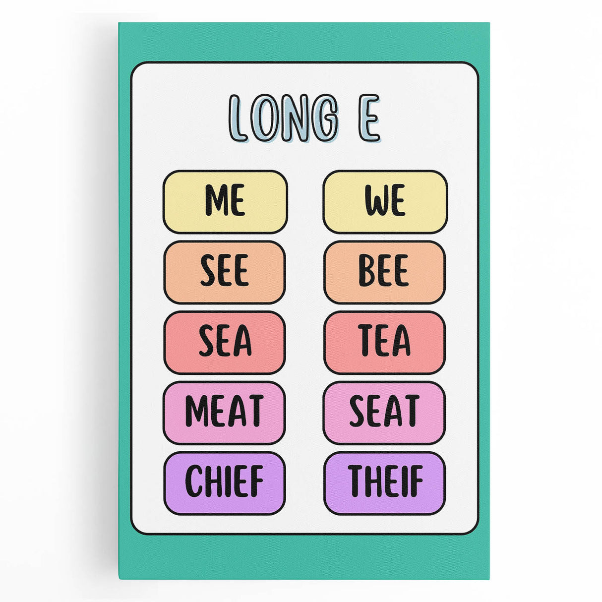 Children’s Learning Art Print – Long E Phonics Poster for Kids