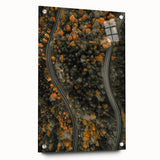 Large abstract wall art depicting autumn leaves in orange and red shades, acrylic print, ideal for dining room decor.