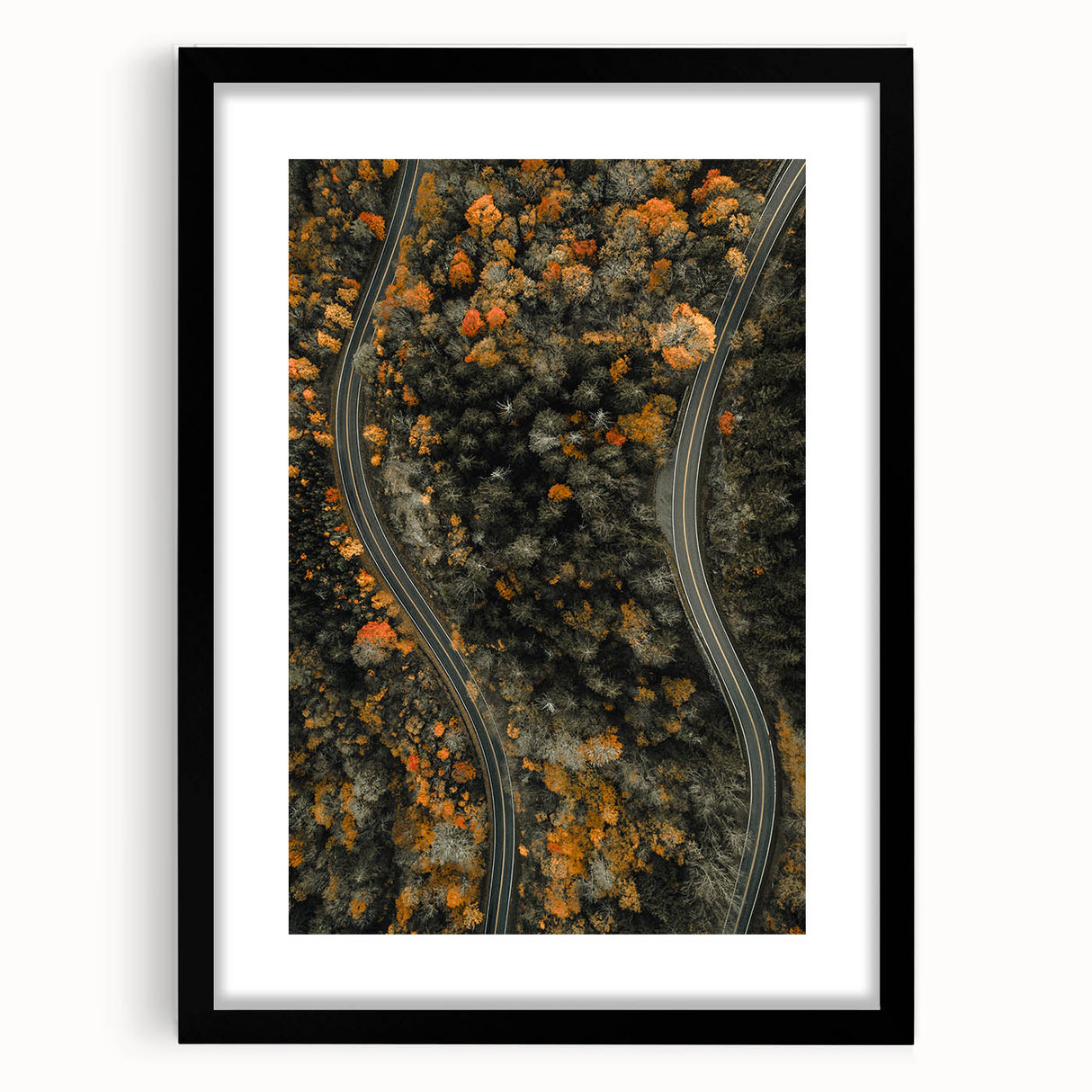 Extra large abstract art print featuring textured, colorful autumn-themed imagery on a black framed canvas.