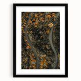 Extra large abstract art print featuring textured, colorful autumn-themed imagery on a black framed canvas.