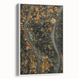 Vintage poster art on framed canvas depicting colorful autumn trees, ideal for extra large living room wall.