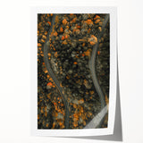 Autumn-themed floral art on rolled canvas, featuring warm orange and red tones, ideal for dining room wall decor.