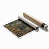 Extra large rolled print featuring a detailed floral design in autumn hues, ideal for classy bathroom wall art.