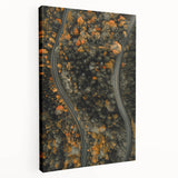Autumn-themed abstract art on a large stretched canvas, featuring warm orange and red tones, ideal for kitchen wall art.