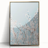 Mid-century modernist spring-themed large art print in gold frame, featuring vibrant green and yellow tones on acrylic.