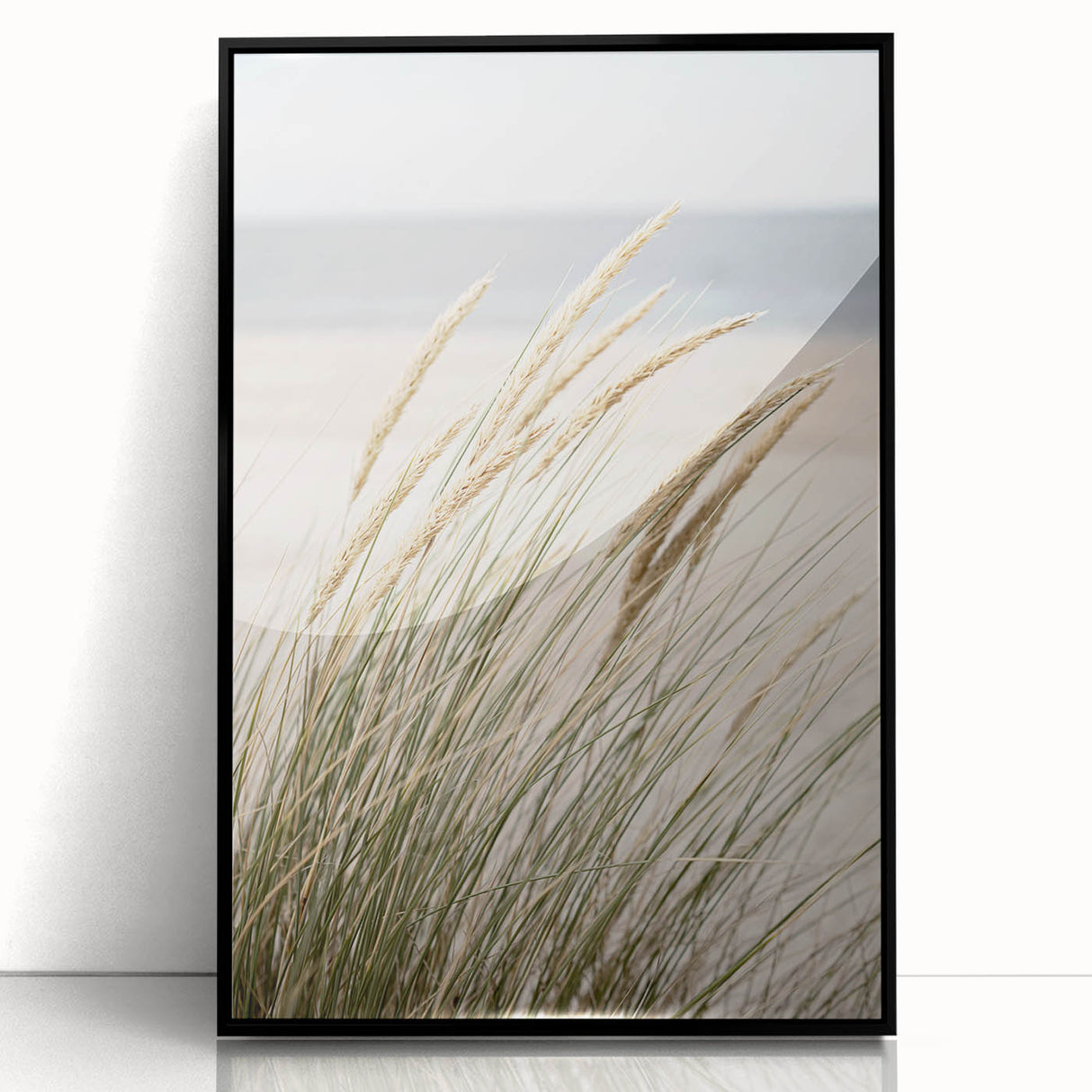 Large abstract wall art depicting summer with vibrant orange and yellow tones on a black framed acrylic.