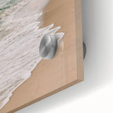 Large abstract wall art in vibrant orange and yellow tones on acrylic glass, suitable for dining room ambiance.