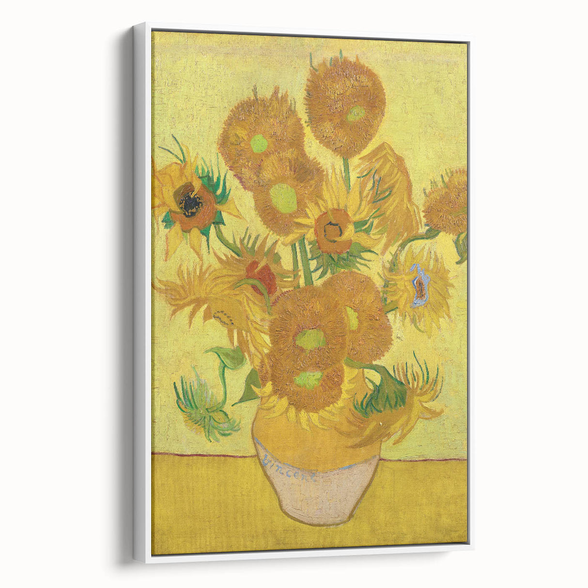 Vintage poster art of Van Gogh’s work in vibrant colors on a large framed canvas, ideal for living room decor.
