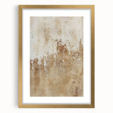 Abstract wall art featuring dynamic strokes in gold and neutral tones, elegantly framed with a mat, enhancing modern decor in living spaces. Perfect for contemporary art lovers.