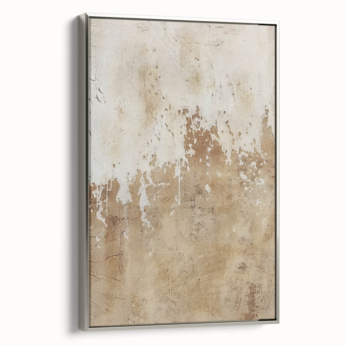 Framed canvas wall art showcasing abstract silver strokes on a textured background, highlighting modern design elements for stylish home decor.