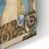 Abstract wall art featuring vibrant acrylic strokes in a blend of blues, yellows, and reds, displayed on clear glass for a modern aesthetic. Perfect for contemporary home decor.