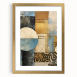 Abstract strokes wall art framed in gold, showcasing vibrant colors and dynamic patterns, perfect for modern decor. Ideal for enhancing contemporary living spaces.