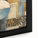 Close-up of framed abstract strokes wall art, showcasing vibrant colors and intricate textures on canvas, ideal for modern home decor accents.