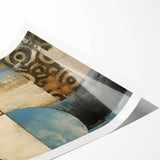 Abstract strokes wall art print showcasing vibrant blues, yellows, and reds, rolled for easy shipping, ideal for modern home decor and artistic expression.