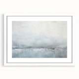 Abstract wall art print showcasing vibrant strokes in shades of blue, pink, and yellow, framed with a white mat, perfect for modern home decor.