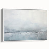 Framed canvas wall art featuring abstract strokes in white and beige tones, showcasing a modern design with a sleek side view, perfect for contemporary decor.