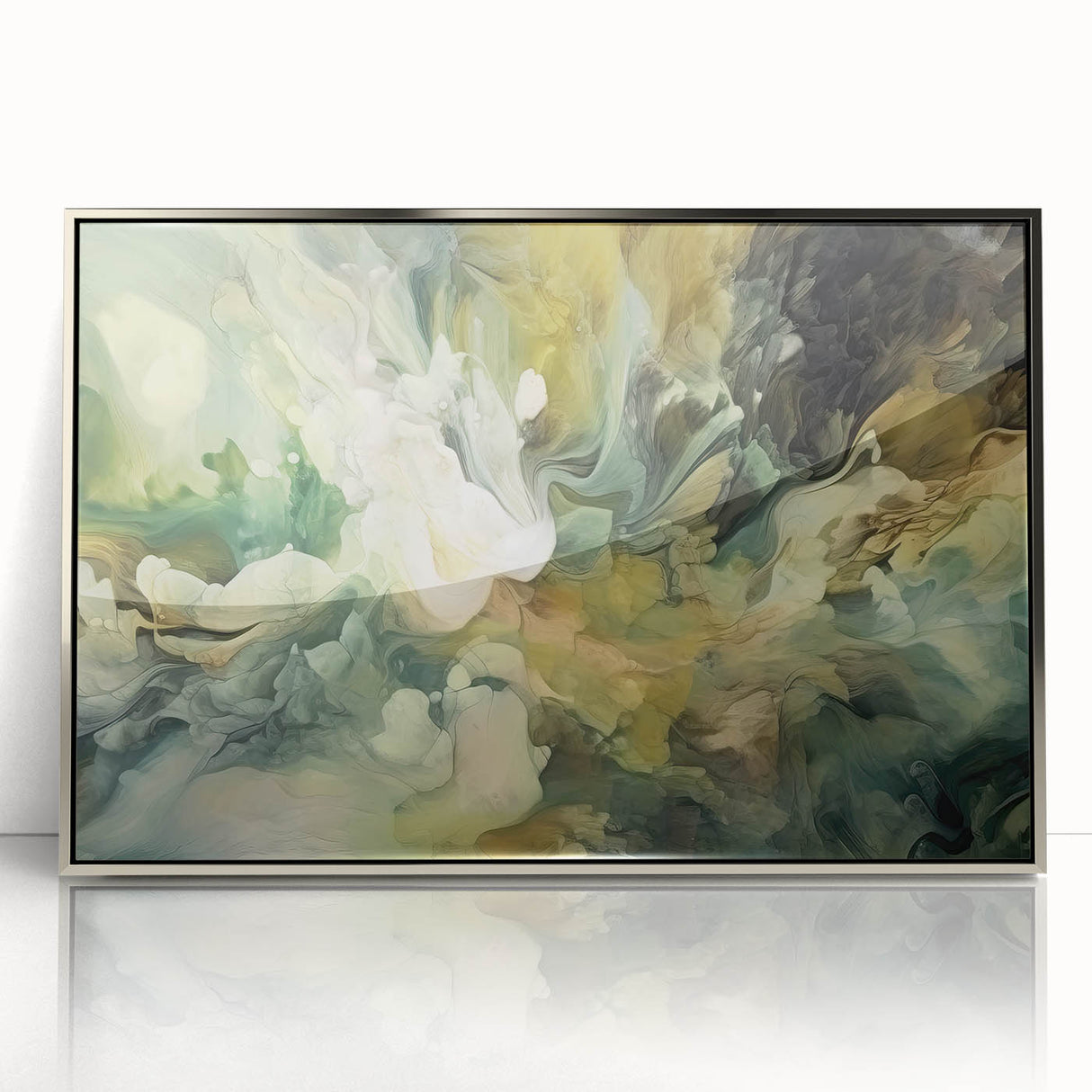 Framed abstract strokes wall art in silver acrylic, showcasing vibrant colors and dynamic patterns. Ideal for modern home decor, adding a touch of elegance and style.