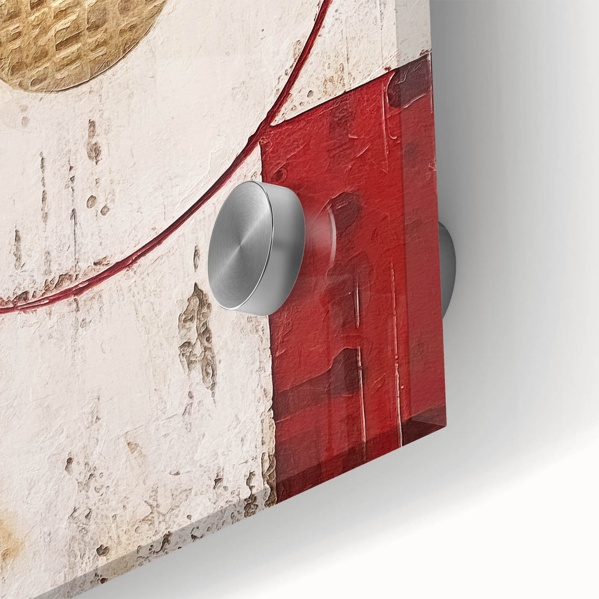 Close-up view of vibrant abstract strokes wall art printed on acrylic glass, showcasing rich colors and fluid designs, ideal for modern home decor.