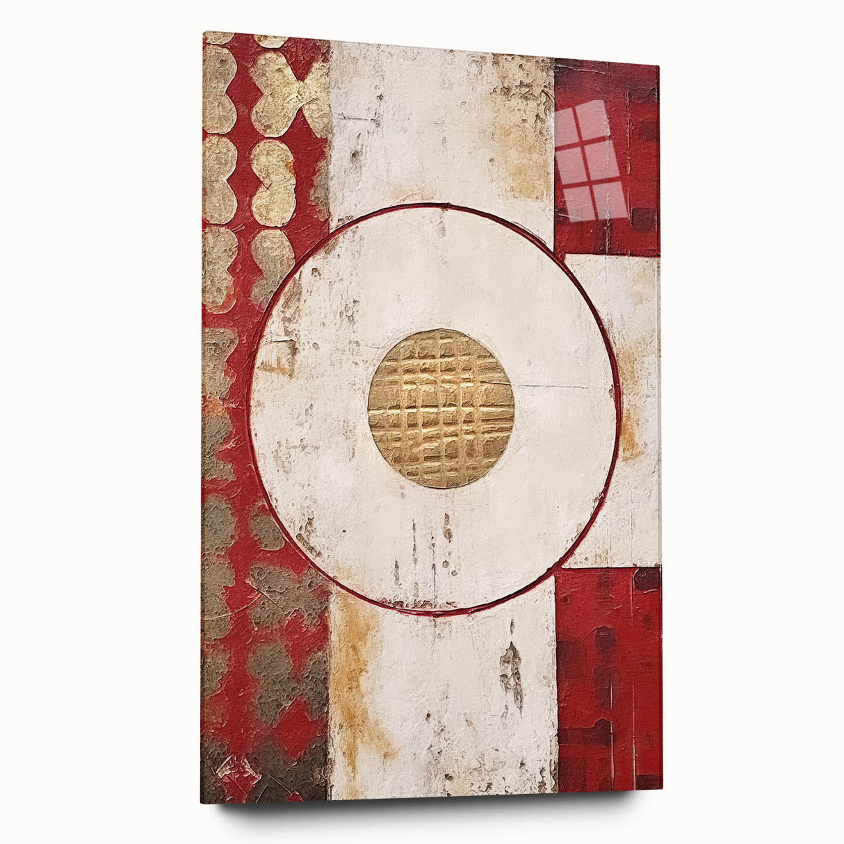 Abstract wall art featuring colorful strokes in vibrant hues, displayed in a side view on acrylic glass, showcasing modern design and artistic flair. Perfect for contemporary home decor.