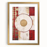 Abstract wall art featuring bold, colorful strokes in gold and neutral tones, elegantly framed with a mat, perfect for modern home decor.