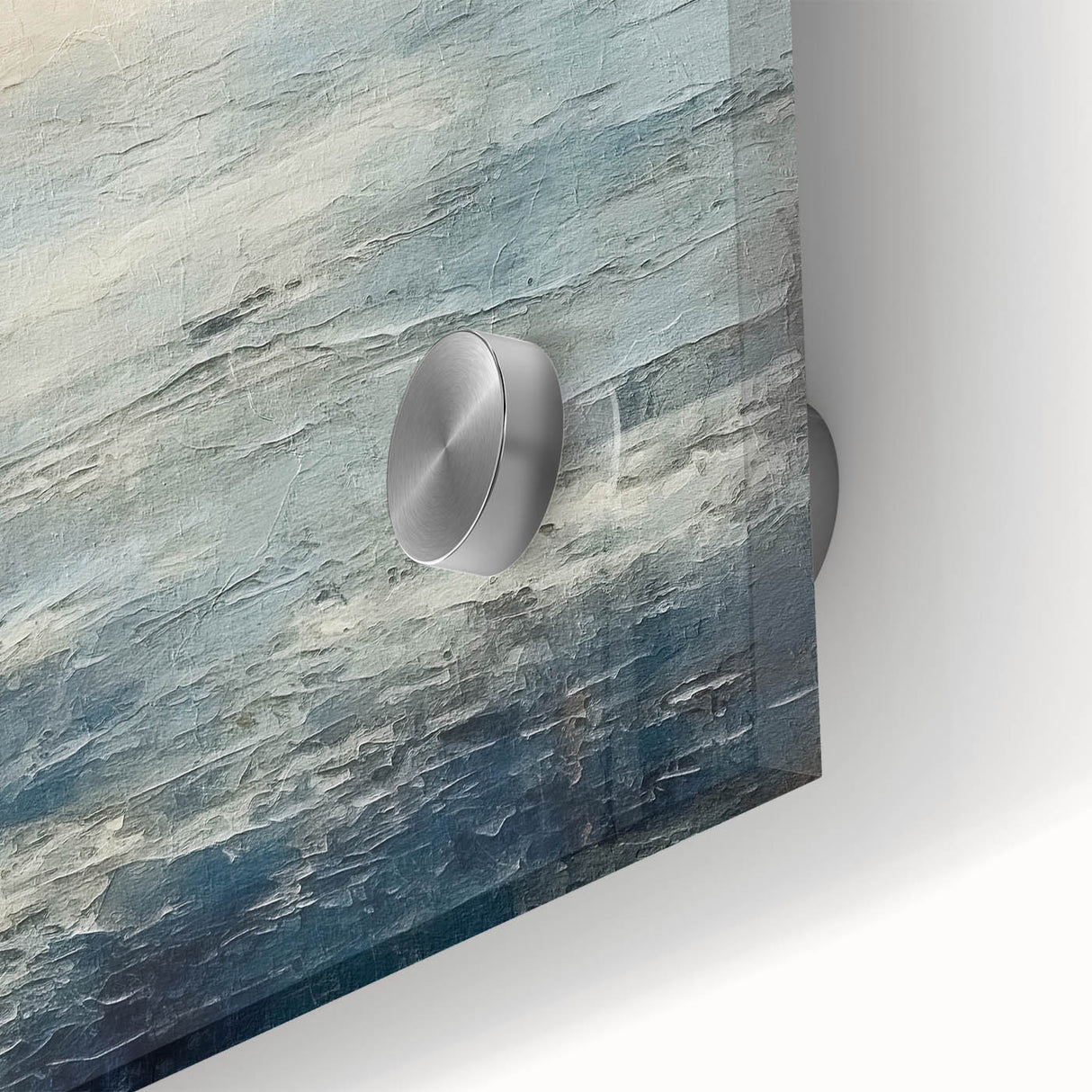 Close-up of abstract strokes wall art design on acrylic glass, showcasing vibrant colors and intricate patterns, perfect for modern home decor accents.