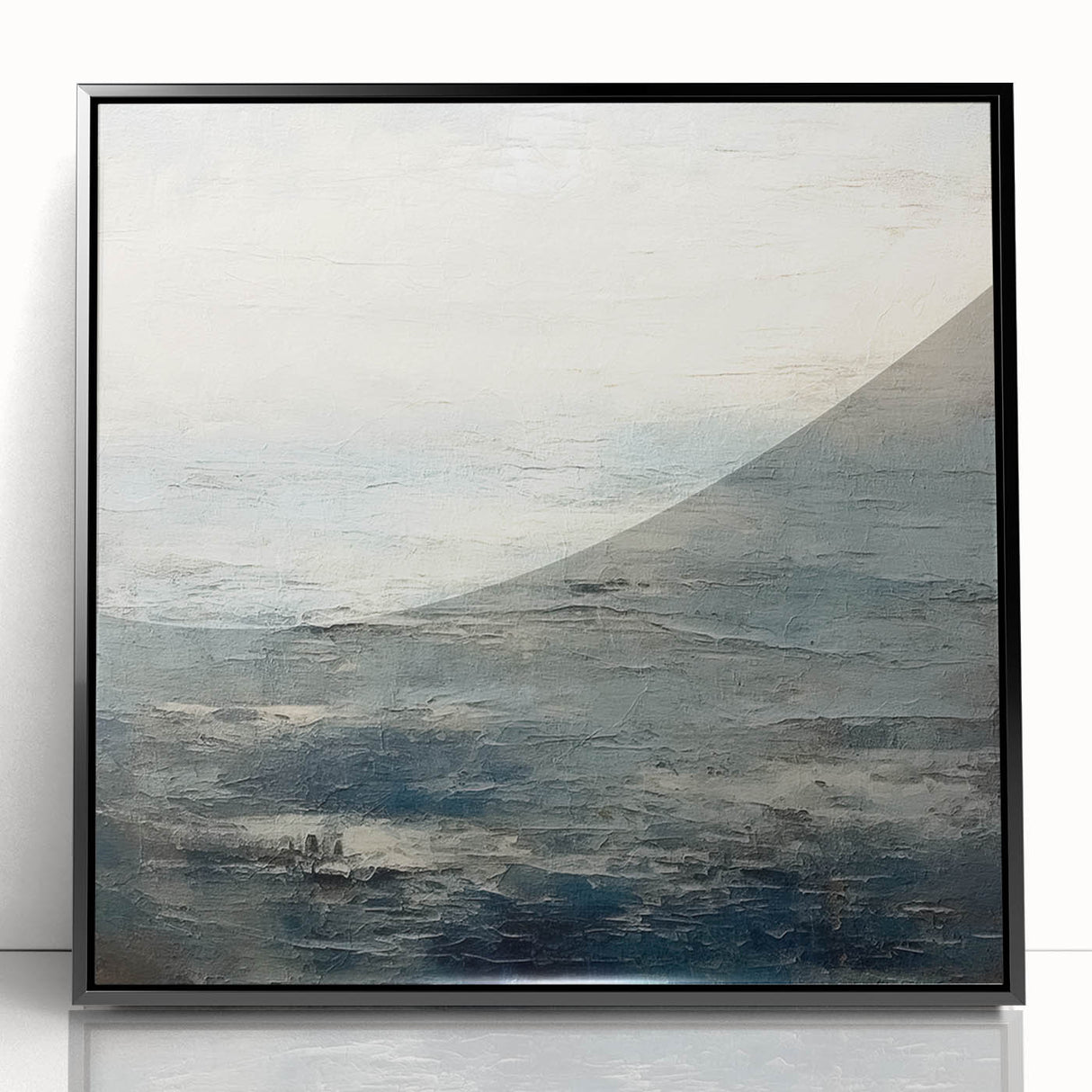 Framed abstract wall art featuring fluid black strokes on a textured background, elegantly displayed in a sleek black frame, perfect for modern home decor.