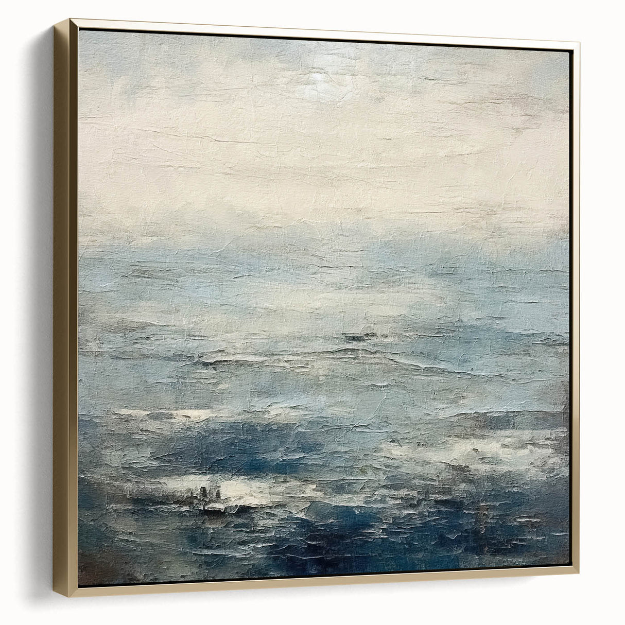 Framed canvas wall art featuring abstract strokes in silver and gold hues, perfect for modern decor, set against a minimalist background. Ideal for enhancing contemporary living spaces.