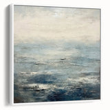 Framed canvas wall art featuring abstract strokes in soft white and gray tones, showcased from a side view to highlight its modern design and elegant finish. Perfect for contemporary home decor.